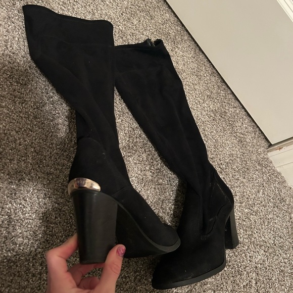 Marc Fisher black suede knee high boots with gold accents - Picture 9 of 9